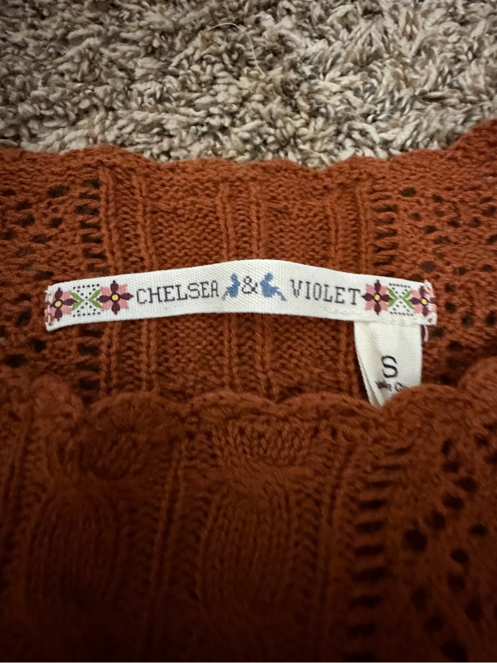 Chelsea & Violet Rust Ruffle Cable Knit Sweater - Picture 4 of 4